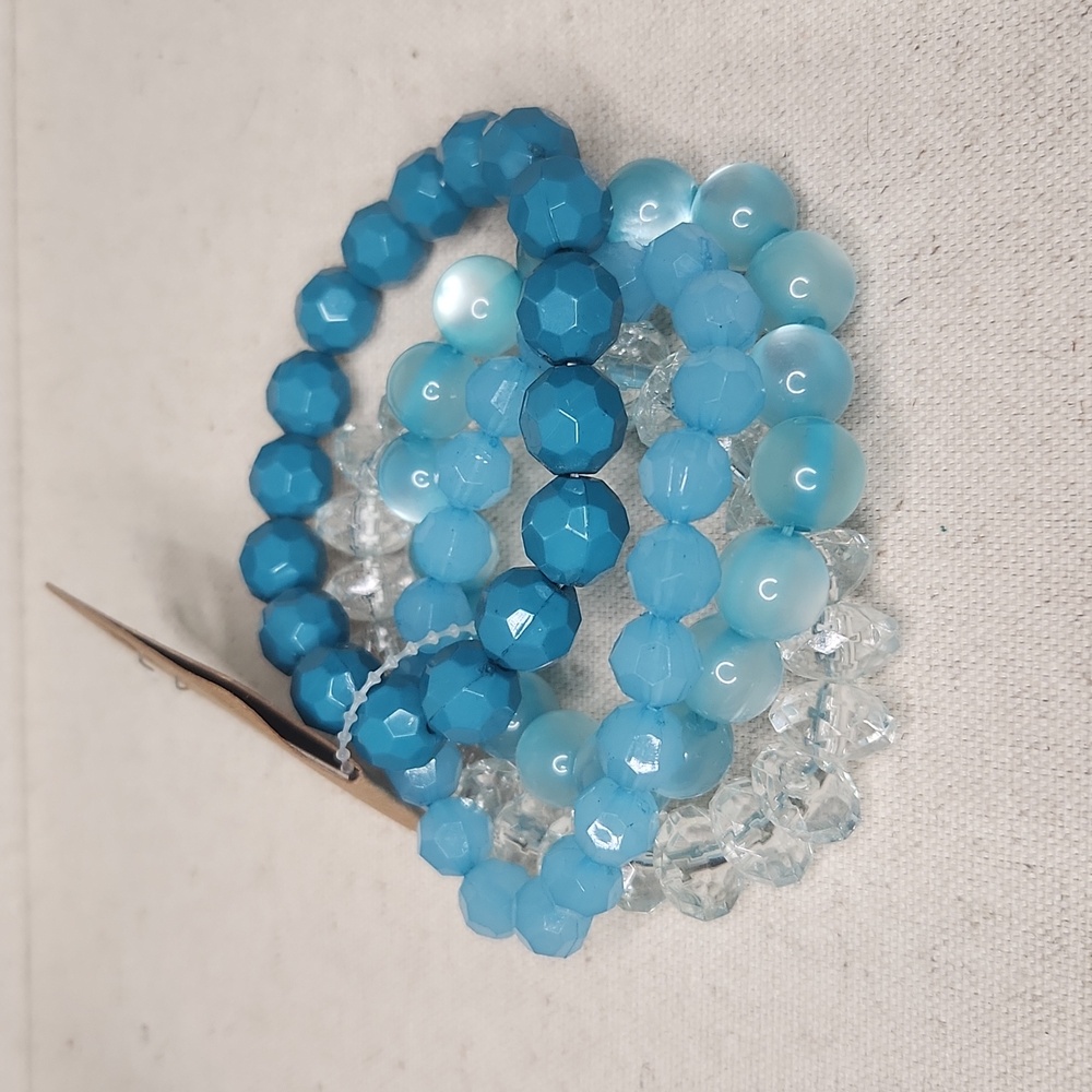 Chunky Blue Beaded Stretch Bracelet Set
